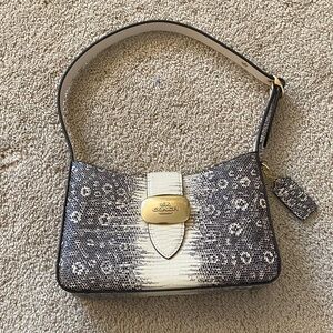 COACH Shoulder Bag Dark Gray and ivory Gold Accents inside Zipper Pocket